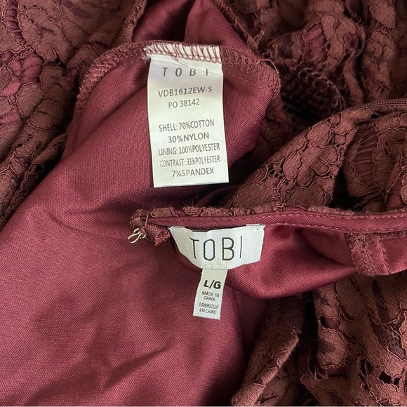 TOBI RAVEN WINE LACE BODYCON LONG SLEEVE MINI DRESS PLUNGE ILLUSION NECK LARGE - Picture 16 of 16